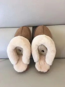 Moterų Šlepetės Furry Žiemą Šilti Zomšiniai Batai Butas Skaidres Patogiai Namuose Šlepetės Paslysti Ant Guminės Avalynės Soft Plus Size 34-45