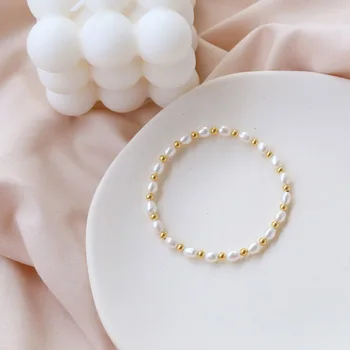 RIANCY Mados Natūralių Gėlavandenių baltųjų Perlų Apyrankės 5-6mm Ryžių formos Papuošalai Moterims vestuvių dovana