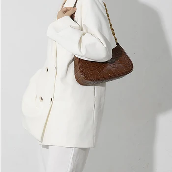 2021 naujos Rankinės ir piniginės Gryna spalva grandinės mados moterų pečių krepšys moterims, Aukštos kokybės Akmens modelio batono krepšys