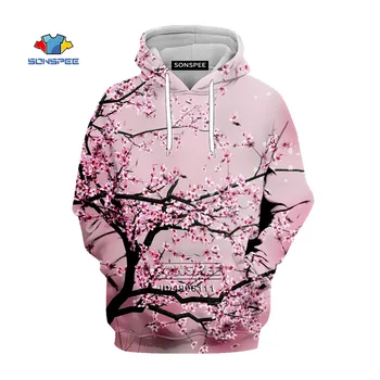 Pink Cherry Blossom Gobtuvu Hoodies 3D Spausdinimo Pavasario Gėlės Palaidinukė Harajuku Atsitiktinis Hip-Hop Hoodie Cool Berniukas Drabužių Streetwear