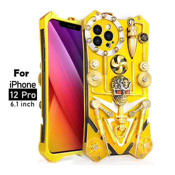 Unikalus Įrankių, Metalo Šarvai Atveju iPhone 12 Pro Max Atveju, atsparus smūgiams Kaukolė Gold 12 Padengti Coque 
