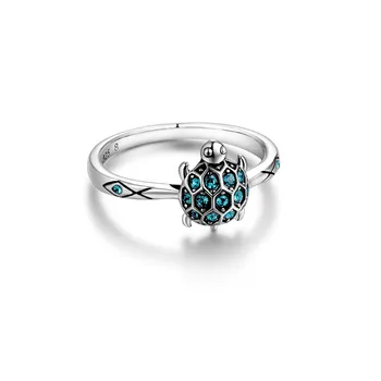 925 sterlingas sidabro Žiedas Vėžlys Dangus Mėlynas Aišku, Kristalų Žiedo moterų papuošalai geriausia dovana Miela