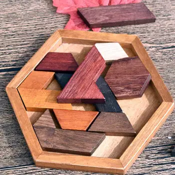 Vaikai Šešiakampė Medinė Dėlionė Tetris Žaidimas Vaikams, Mini Gumos Medžio 