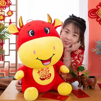 2021 Naujųjų Metų Kinų Zodiako ženklas Jautis Galvijų Pliušiniai Žaislai Mielas Raudona Pieno Karvė Talismanas Pliušinis Lėlės, Žaislai Vaikams, Berniukas, Mergaitė, Kalėdų Dovanos