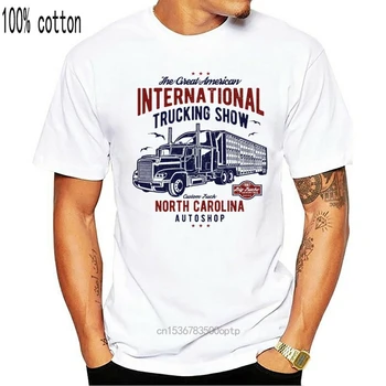 Senovinių Sunkvežimių Marškinėliai Vyrams Tarptautiniai Pervežimai Rodyti Tee Retro Trumpas Rankovės Medvilnės Trucker T-shirt Šiaurės Karolina Autoshop Viršūnės