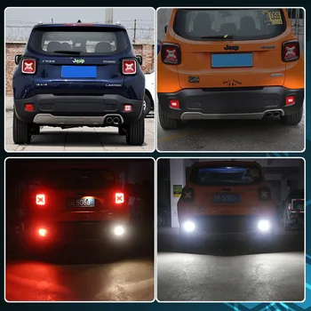 Euro/JDM stiliaus, Raudonas/Baltas LED Galinis Bamperis Atšvaitai, Žibintai Priešrūkiniai galiniai Žibintai su Atsargine Atbulinės Šviesos-2019 Jeep Renegade