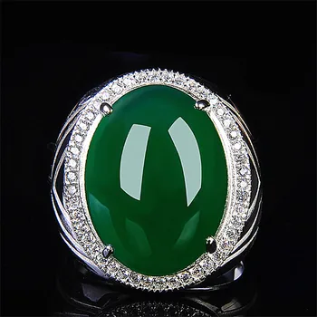 Ovalo formos green jade brangakmenių žiedai vyrams cirkonis deimantu balto aukso, sidabro spalvų papuošalai vyriškas senovinių karališkosios juosta Arabija dovana
