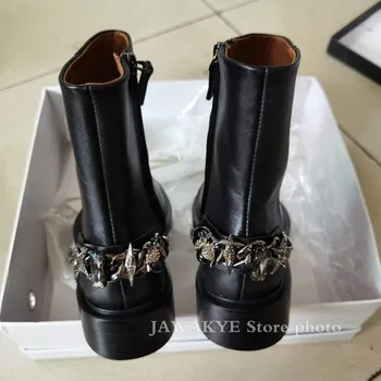 JAWAKYE natūralios Odos batai moterims black crystal grandinės dekoro 