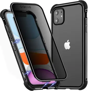 Metalo Magnetinių Privatumo Apsaugos Atveju iPhone 12 11 Pro XS MAX XR 8 7 6Plus Dvipusis Stiklo atsparus smūgiams, Anti Spyware Dangtis