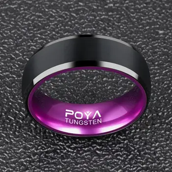 POYA VOLFRAMO Plieno Vestuvių Juostoje 8mm Beveled Kraštai Purpurinis Žiedas Vyrams