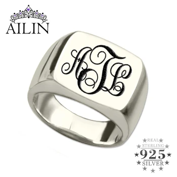 AILIN Sidabras 925 Užsakymą Žiedas Vyrams, Moterims Asmeninį Inicialai Laišką Žiedo Išgraviruota Monograma Pavadinimas Žiedas Unikalus Tėvas Dienų Dovana