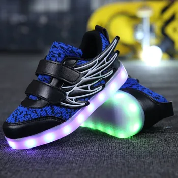 Juoda Mėlyna Vaikai šviesos batai led USB įkrauti mergaitėms, berniukams, vaikams sportbačiai apšviestas 4 spalvų žėrintis atsitiktinis šviesos