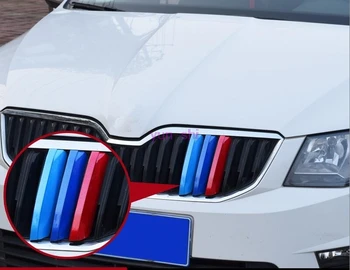 3D Automobilių Optikos Priekinių Grotelių Apdaila Sporto Juostelėmis Padengti Motorsport Galia Grotelių Įklija, Skoda Octavia A7 7. m. 2016 stilius