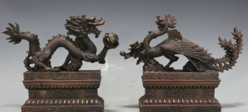 Kinijos Royal fengshui Bronzos, vario laimingas Drakonas phoenix Statula 23cm