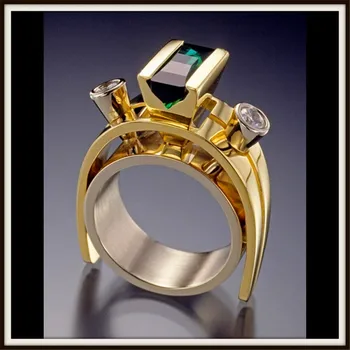 Prabanga Moterų Kristalų Mėlyna Žalia Šampano Akmens Žiedas Mados Geltonos Aukso Piršto Žiedą, Derliaus Šalis, Geometrinis Žiedai Moterims