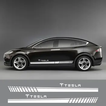 2VNT Automobilių Durų Pusėje Sijonas Ilgas Juostelės Lipdukai Tesla Model 3 S X P100D Kėbulo Dekoras Vinilo kinas Wrap PVC Lipdukas Priedai