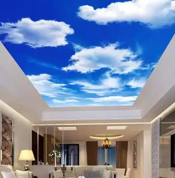 Custom mėlynas dangus, balti debesys lubos, Sienos Freskos Šiuolaikinės 3d lubų freskomis tapetai, 3d lubos 3d kraštovaizdžio tapetai