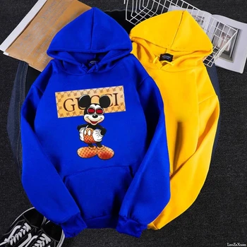 Disney mickey mouse moterų drabužių hoodies moterų 2020 m. negabaritinių Mickey spausdinti plius vilnos gobtuvu megztinis pasėlių viršuje moterų Medvilnės