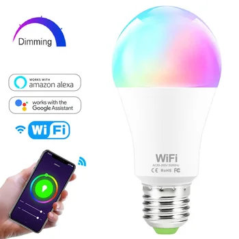 15W WiFi Smart Lemputė E27 Pritemdomi LED Lempos RGB Magija Lemputė APP 