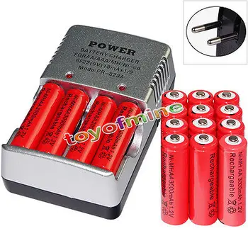 16x AA baterijos Urmu Įkraunama baterija, raudona NI-MH 3000mAh 1.2 V Raudona + 