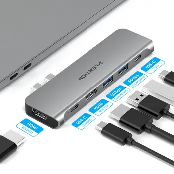 USB C Nešiojamų centras su 60W Galios Pristatymo, Dual 4K HDMI Kelis Ekranus Ekranas, 2 USB 3.0 ir USB C Duomenų MacBook Pro 13