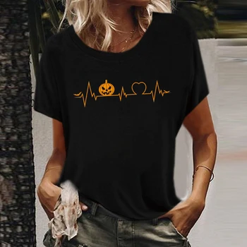 Moliūgų Širdies Šikšnosparniai Spausdinti Helovinas T-marškinėliai Moterims Vasaros 2020 Grafinis Tee Mados Trumpas Rankovės Estetinės Drabužius Mujer Camisetas