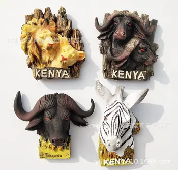 3d dervos magnetinis lipdukas Keniją Afrikoje, Tanzanijoje laukinių galvijų galvos zebra turizmo suvenyrų šaldytuvas lipdukas dekoratyviniai magnetai