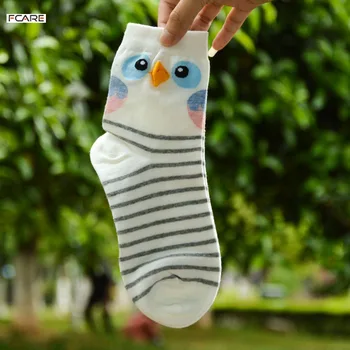 Facre 8PCS=4 porų 34 39 ES dydžio 3D baras pelėda medvilnės Moterų mielas kojinės trumpas kulkšnies stripe socks