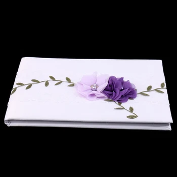 White Satin Violetinė Gėlių Vestuvių Svečių Knyga Parašo Knygą Prekes