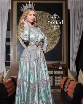 Elegantiškas Maroko Caftan Vakaro Suknelės Skiedra Appliques Musulmonų ypatinga Proga-Suknelė arabų Abaja Oficialų Suknelė chalatas de soiree