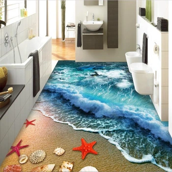 Wellyu Užsakymą 3D grindų lipdukai Beach paplūdimyje bangos 3D grindų plytelės atkreipti į Kambarį kambarį custom HD Papel de parede freskos