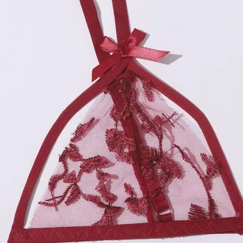 2020 Seksualių Moterų Siuvinėjimo Nėrinių Lingerie Mados Ponios Gėlių Apatiniai Diržas ir G-string Moterų Skaidrus Liemenėlė Rinkiniai Sleepwear