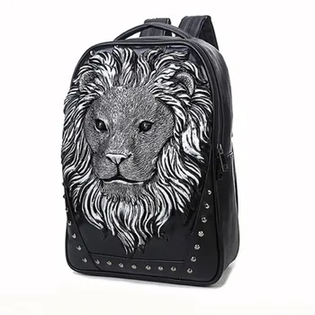 3D Pu punk kuprinė vyrų gyvūnų liūto galva kuprinė kietas kelionės kompiuterio krepšys Head Dizainas, Geros kokybės PU
