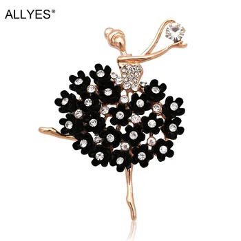 ALLYES Ballerina Sages Moterims, Moterų Drabužių, Papuošalų Mados Rose Aukso Spalvos Lydinio Baleto Šokėja, Kristalų, Sagės, Segtukai,