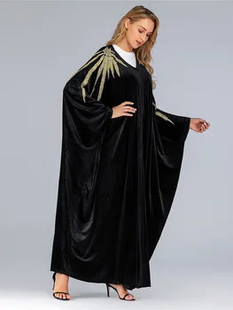 Moterų Kaftan Caftan Elbise Eid Hijab Turkijos Suknelės Skraiste Musulmane Longue Vestidos Aksomo Abaja Arabų Ilgas, Maxi Musulmonų Suknelė