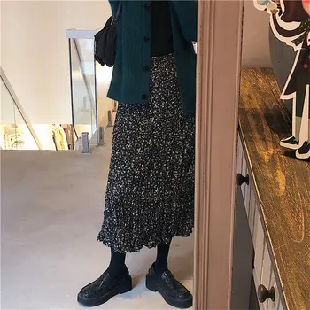 Svetimų Katytė 2020 Gėlių Plisuotos Moteriškas Šifono Sijonas Rudenį Aukšto Juosmens Elegantiškas Streetwear Aukštos Kokybės Biuro Lady Sijonai
