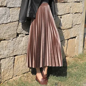 Aksomo Klostuotas Sijonas Rudenį & Žiemos Aukšto Juosmens-line Black moterų midi ilgio sijonai 2021 jaunų moterų panele ilga suknelė BSQ007