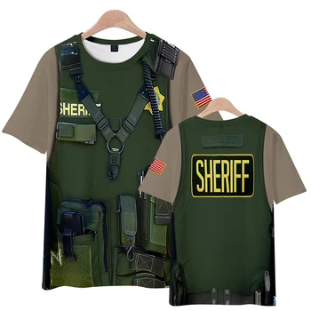 Vasaros Mados Cool 3d T Shirts Karinę Uniformą ŠERIFAS Spausdinti Atsitiktinis Vyrai Moterys T-shirt Viršų trumpomis Rankovėmis 3D marškinėliai Tee Marškinėliai