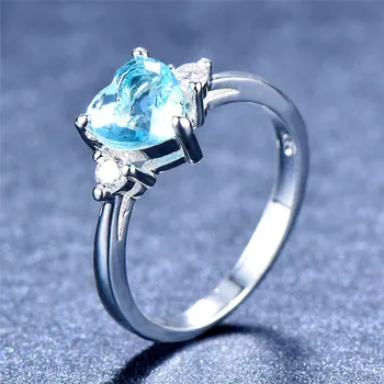 Moterų Crystal Light Blue Širdies Žiedas Mados Vestuvių Cirkonis Piršto Žiedą Žada Sidabro Spalvos Patinka Sužadėtuvių Žiedai Moterims