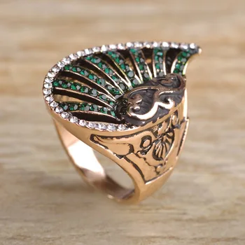 Blucome Turkijos Retro Žiedas Sraigė Formos Žalia Kristalai Dervos Moterų Derliaus Pločio Žiedas Antikvariniai Šalies Piršto Reikmenys, Papuošalai