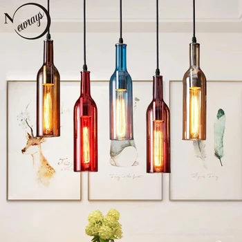 Derliaus kūrybos alaus butelio stiklo pakabukas šviesos diodų (LED) E27 su 5 spalvų loft kabo lempa, baras, virtuvė, restoranas, kambarių parduotuvė