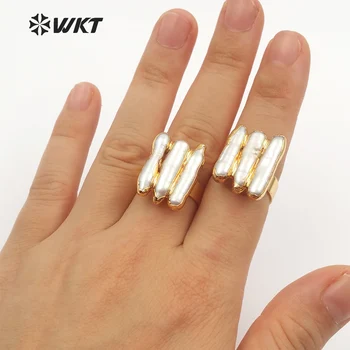 WT-R305 2018 Naują Atvykimo Metalo Electroplated gėlavandenių perlų žiedas Reguliuojamas Žiedai Geometrinės Formos Elegantiškas Moterų Papuošalai