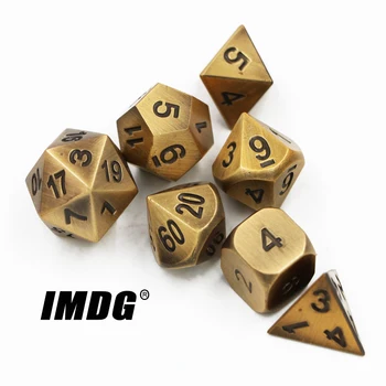 IMDG 7pcs/set Kūrybos RPG Žaidimas Kauliukais, Polyhedron Metalo Kauliukai DND Apkalos Senovės Aukso Skaitmeninis Žaidimas Kauliukai