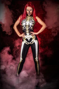 Halloween Kostiumai, Moterims, Cosplay Seksualus Jumpsuit Mirusiųjų Dienos Topai, Šortai Rinkinys 3D Skeletas Spausdinti Bodysuit Karnavalas Šalis