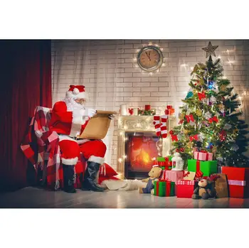 Laeacco Linksmų Kalėdų Šventės Medžio Dovana Žaislai, Židinys Santa Sąlyga Šaliai Foto Fono Nuotrauką Fonas Foto Studija