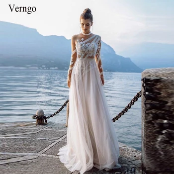 Verngo Paplūdimio Boho Vestuvių Suknelė Nuotakos Nėrinių Aplikacijos ilgomis Rankovėmis Linijos, Kaimiškas Nuotakos Suknelės, Elegantiškos Elegantiškas Chalatas de mariee 2021