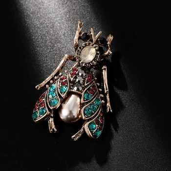 Mados lady pearl kalnų krištolas vabzdžių segė 2 spalvų vabzdžių sagė retro stiliaus papuošalai