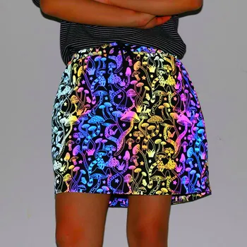 Moterų mados grybų spalvinga atspindintis sijonai ponios atsitiktinis kawaii jupe vaivorykštė atspindi šviesą mini sijonas
