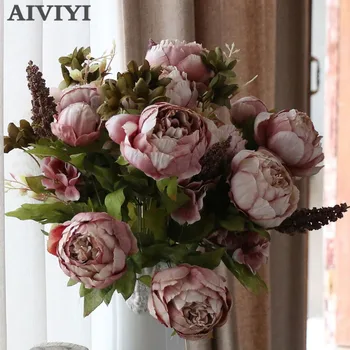 Užsienio prekybos kokybės prekių šilko gėlės Europos dirbtinės gėlės rudenį ryškus bijūnas netikrą lapai vestuvių šeimai šalis decorat