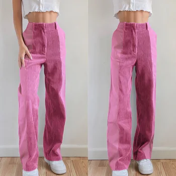 Bold Atspalvį 90s Indie Streetwear Velvetas Kelnės Y2K E-Girl Kelnės Rudens Žiemos Aukšto Liemens kelnės Harajuku Tiesios kelnės